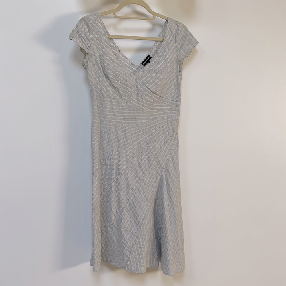 Blue and white striped bias cut Empirio Armani knee length cotton blend dress